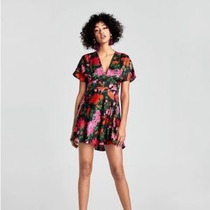 Zara Woman Black Floral Mini Dress XS